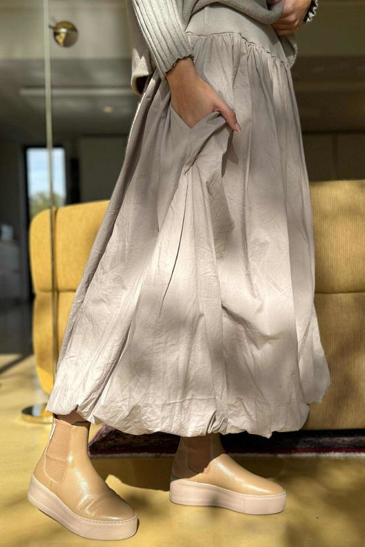 Paloma Bubble Hem Midi Skirt Stone